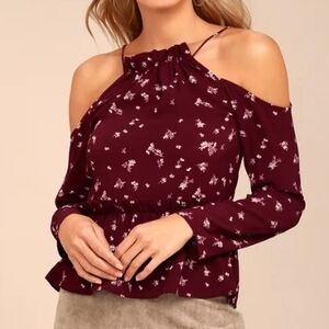Tavik Red Long Sleeve Cold Shoulder Blouse With Floral Print Size Medium